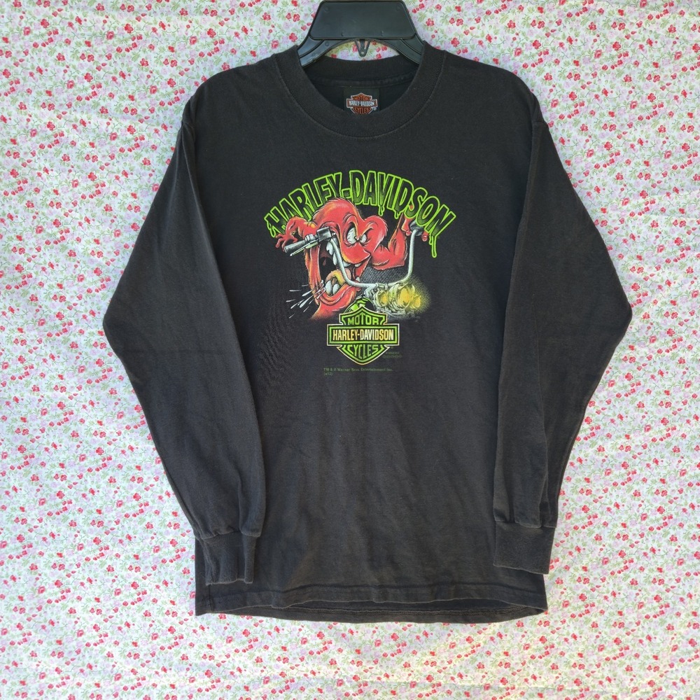 Vtg Harley Davidson Looney Tunes Taz Devil Youth 14-16 Graphic Tee T-Shirt Black